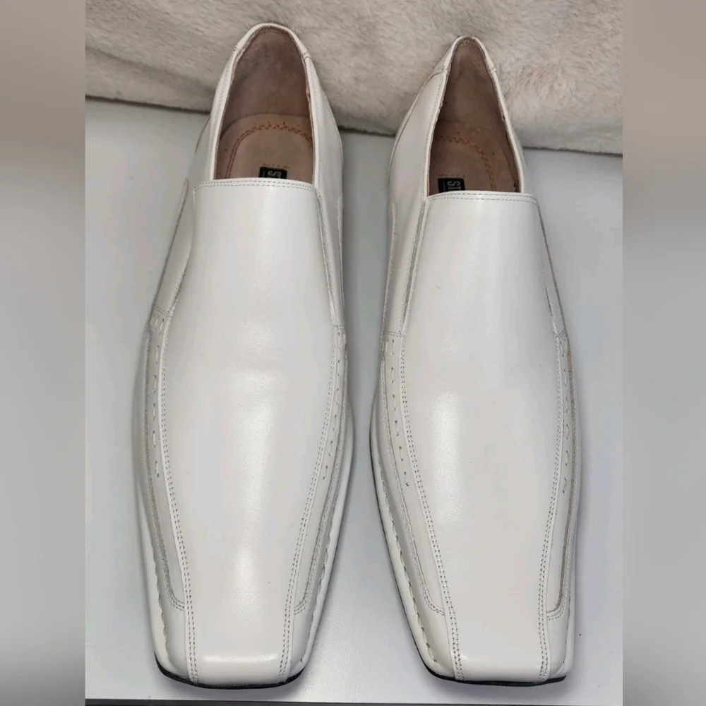 Templin White Leather Loafers Dress Shoes Bike Toe Wedding Casual Size 12M